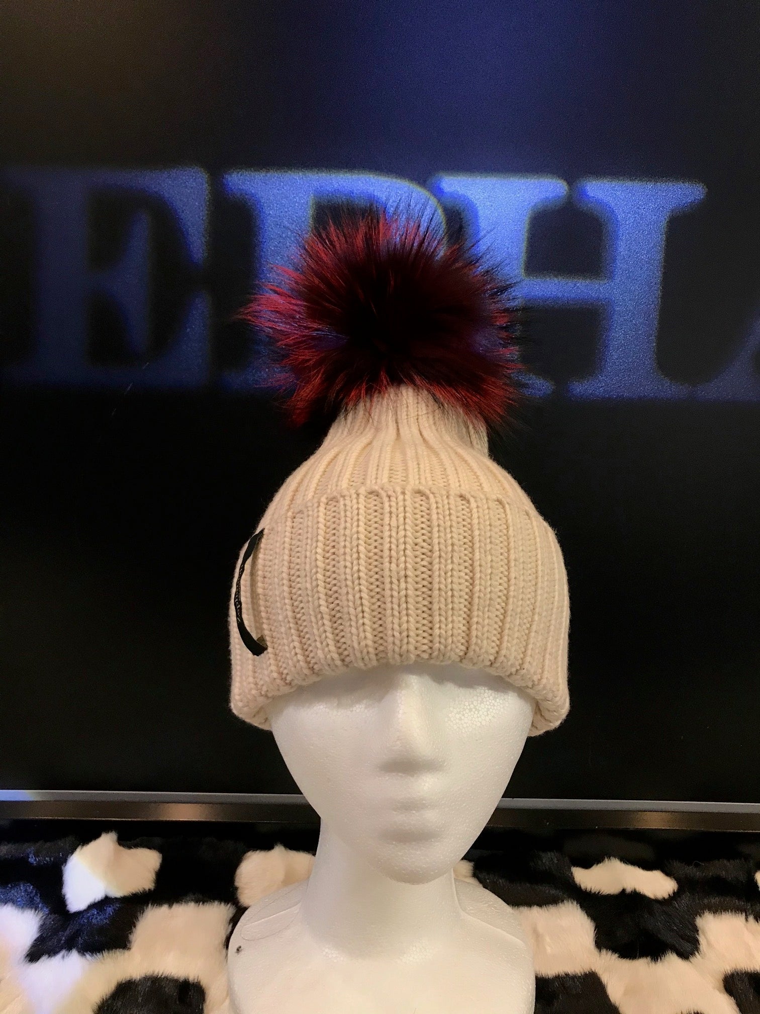 Shop Cashmere Hat With Fox Fur Ball and Trim | Canada Zephaniah