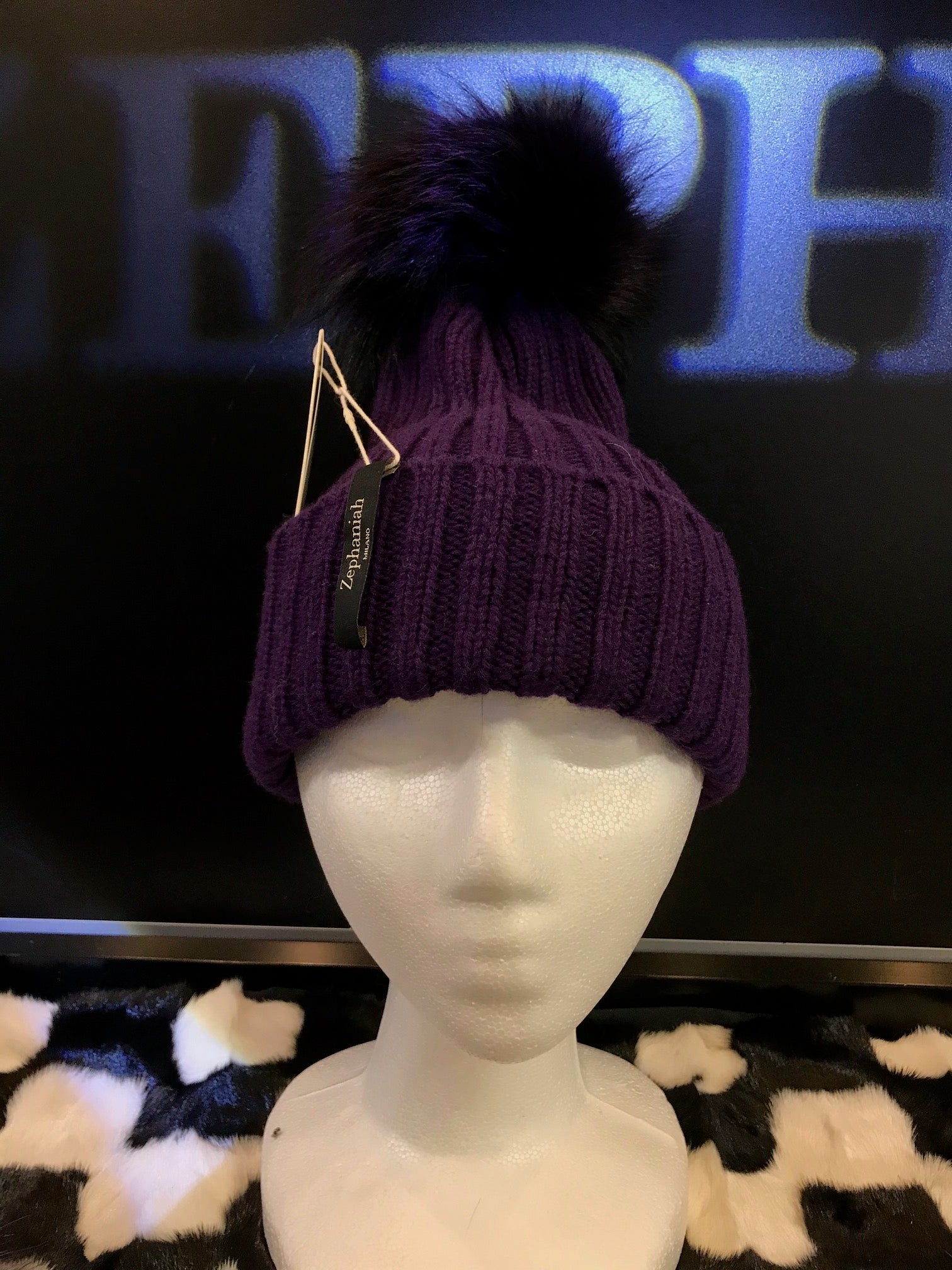 Shop Cashmere Hat With Fox Fur Ball and Trim | Canada Zephaniah