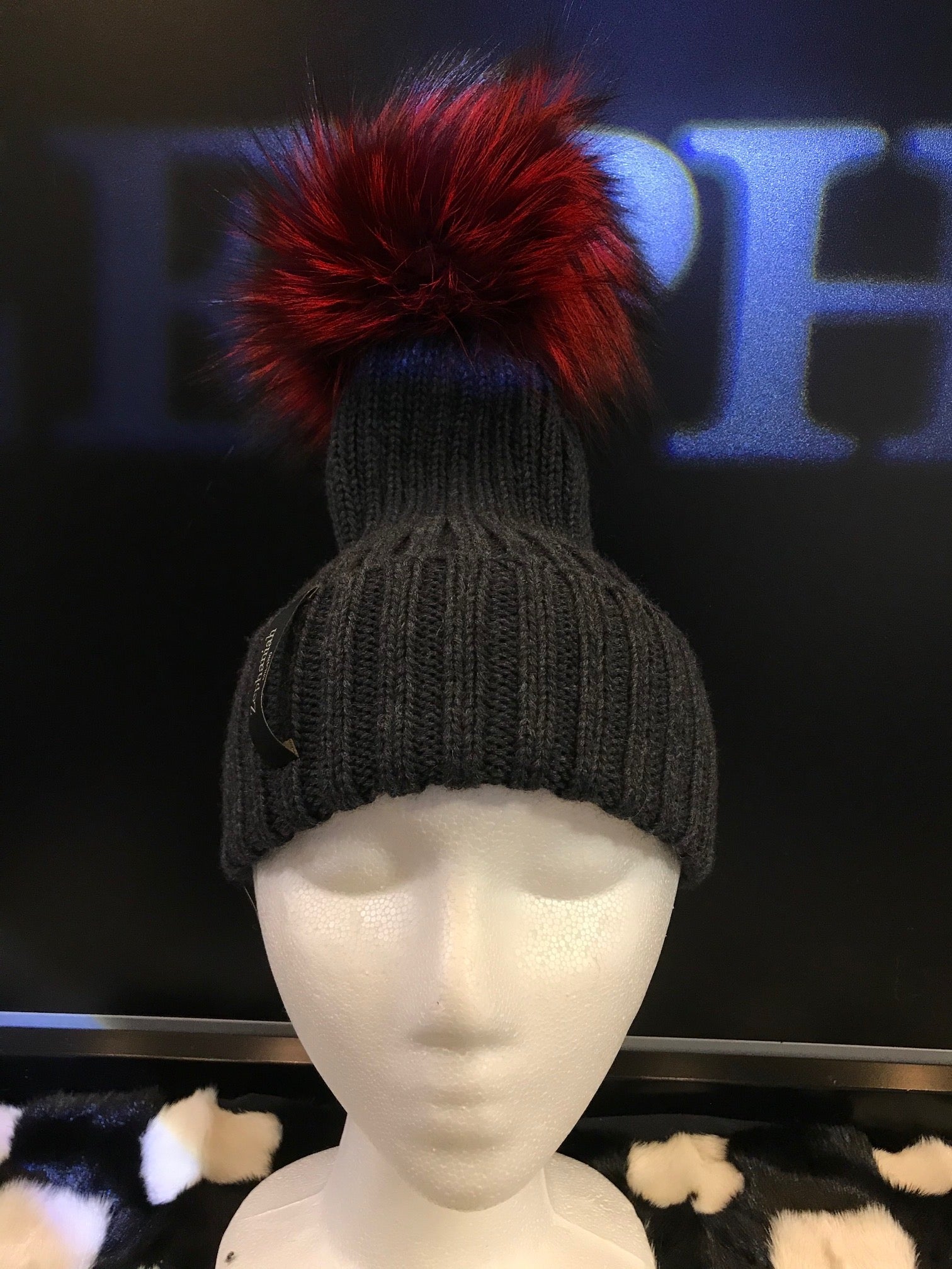 Shop Cashmere Hat With Fox Fur Ball and Trim | Canada Zephaniah