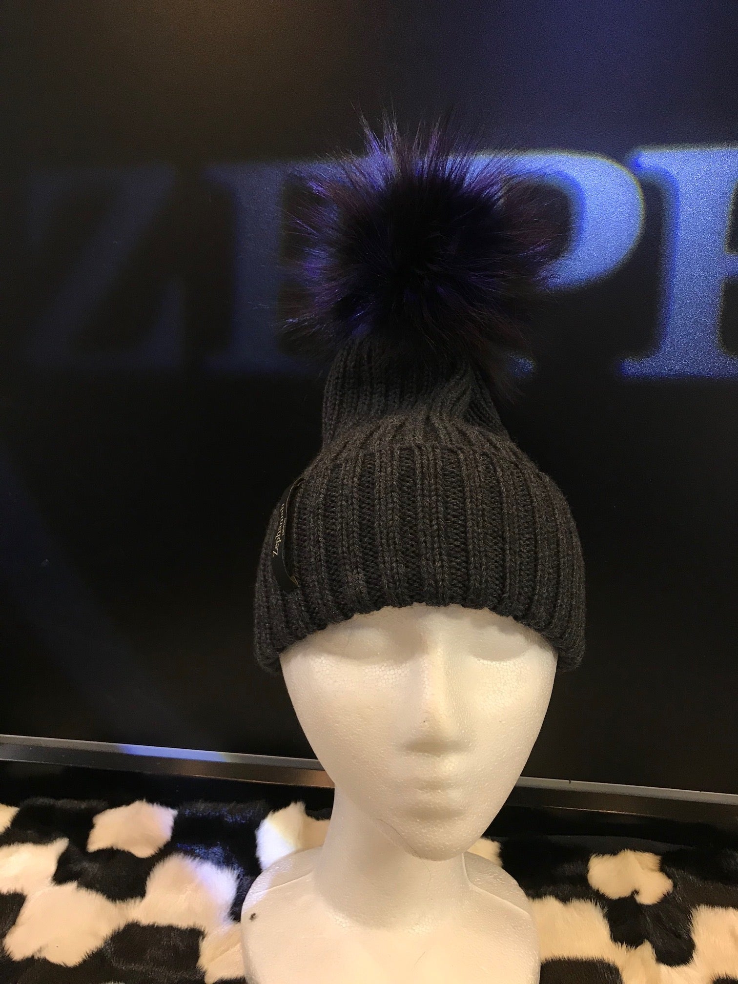 Shop Cashmere Hat With Fox Fur Ball and Trim | Canada Zephaniah